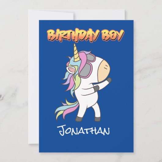 Blue Amazing Unicorn Birthday Boy Invite Notitiekaartje (Voorkant)