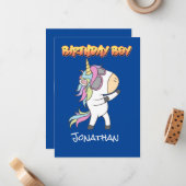 Blue Amazing Unicorn Birthday Boy Invite Notitiekaartje (Voorkant / Achterkant in situ)