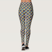 Blue & Amber Abstract Geometric Grid Pattern 1310 Leggings (Achterkant)