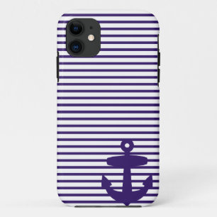Blue Anchor and Navy Blue Sailor Stripes iPhone 11 Hoesje