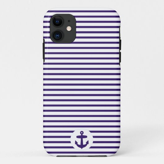 Blue Anchor and Navy Blue Sailor Stripes Case-Mate iPhone Case (Achterkant)