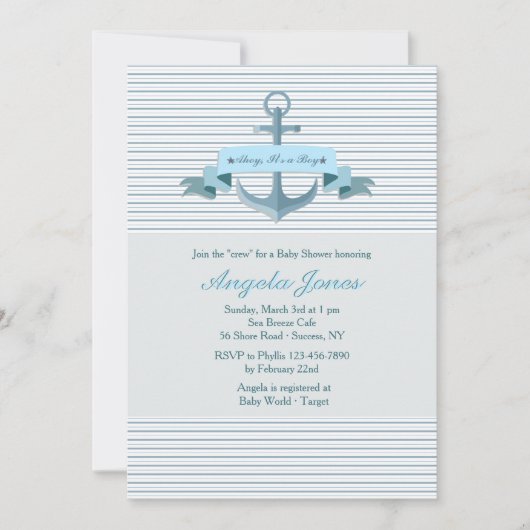 Blue Anchor Banner Invitation Kaart (Voorkant)