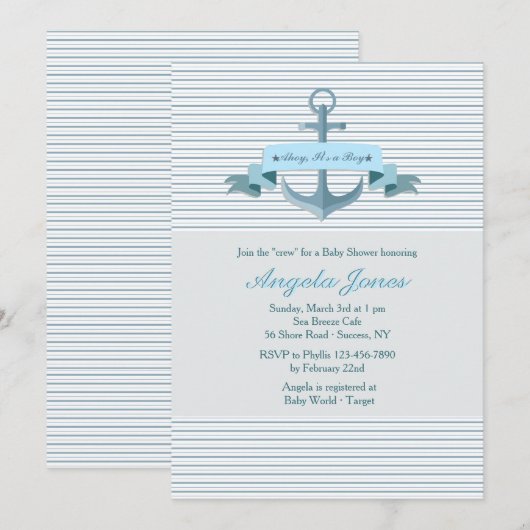 Blue Anchor Banner Invitation Kaart (Voorkant / Achterkant)