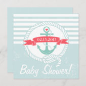 Blue Anchor Banner Nautical Baby shower Invitation Kaart (Voorkant / Achterkant)