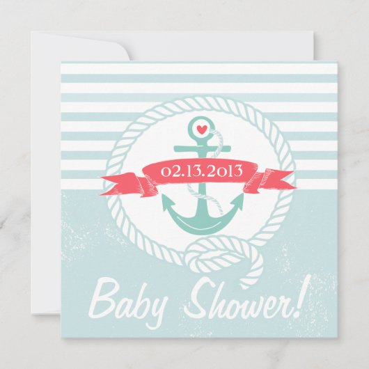 Blue Anchor Banner Nautical Baby shower Invitation Kaart (Voorkant)