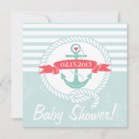 Blue Anchor Banner Nautical Baby shower Invitation