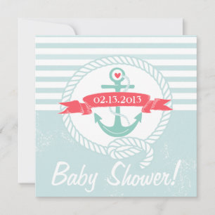 Blue Anchor Banner Nautical Baby shower Invitation Kaart