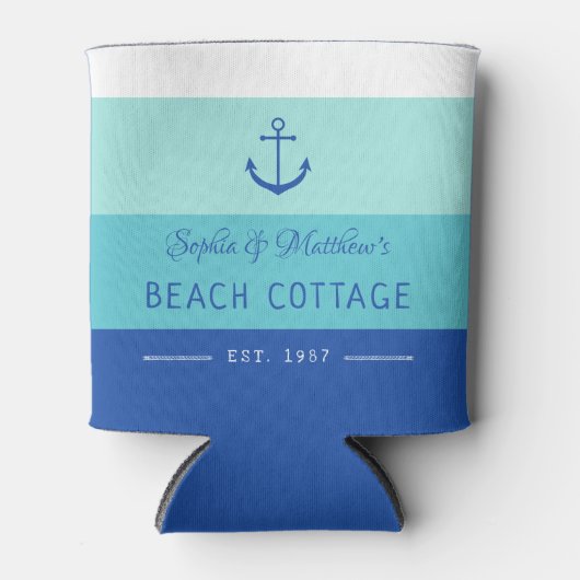Blue Anchor Beach Home Striped Blikjeskoeler (Voorkant)