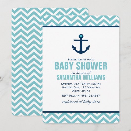 Blue Anchor Boy Baby shower Kaart (Voorkant / Achterkant)