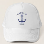 Blue Anchor Captain Dad Trucker Pet<br><div class="desc">"Captain Dad" reads the text on this nautical themed hat featuring a navy blue anchor with rope. Perfect for sea loving dads on Father's Day,  birthdays and other special occasions.</div>