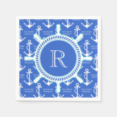 Blue Anchor Coastal Nautical Monogram Servetten (Voorkant)