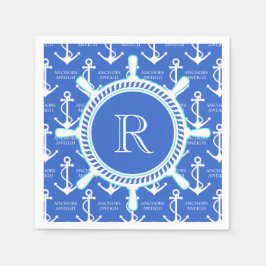 Blue Anchor Coastal Nautical Monogram Servetten