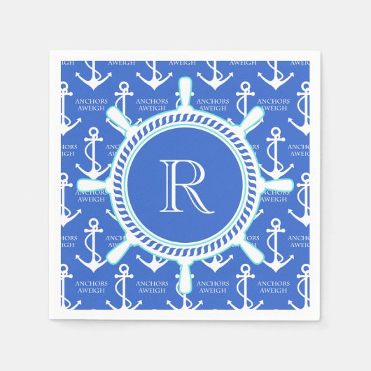 Blue Anchor Coastal Nautical Monogram Servetten (Voorkant)