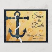 Blue anchor golden hearts Save the Date briefkaart (Voorkant)