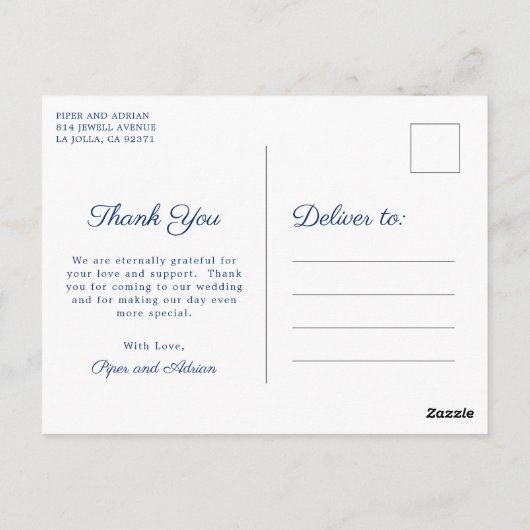 Blue Anchor Monogram Nautical Wedding Bedankt Briefkaart (Achterkant)