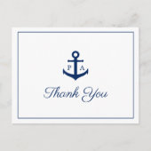 Blue Anchor Monogram Nautical Wedding Bedankt Briefkaart (Voorkant)