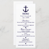Blue Anchor Nautical Beach Wedding Menu Kaart (Voorkant / Achterkant)