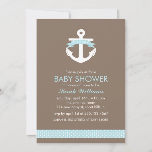 Blue Anchor Nautical Boy Baby shower Kaart (Voorkant)