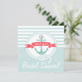 Blue Anchor Nautical Bridal Shower-uitnodiging Kaart (Staand voorkant)
