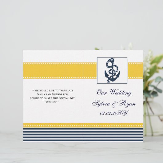 blue anchor nautical folded Wedding Programme (Staand voorkant)