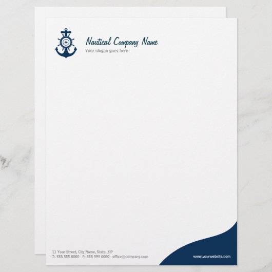 Blue Anchor Nautical letterhead Briefhoofd Ontwerp (Voorkant / Achterkant)