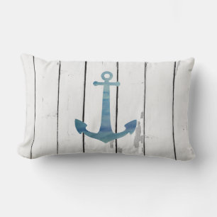 Blue Anchor Nautical Shiplap Rustic Beach Decor Kussen