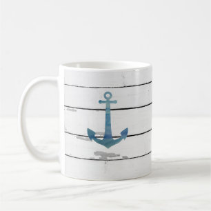 Blue Anchor Nautical Shiplap Rustic Koffiemok