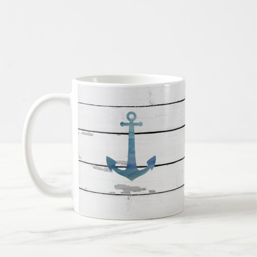Blue Anchor Nautical Shiplap Rustic Koffiemok (Links)