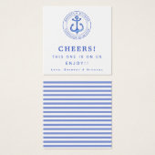Blue Anchor - Nautical Wedding Drink Ticket Vierkante Visitekaartjes (Voorkant /achterkant)