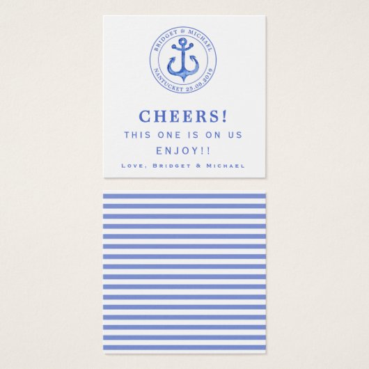 Blue Anchor - Nautical Wedding Drink Ticket Vierkante Visitekaartjes (Voorkant /achterkant)