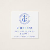 Blue Anchor - Nautical Wedding Drink Ticket Vierkante Visitekaartjes (Voorkant)