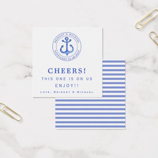 Blue Anchor - Nautical Wedding Drink Ticket Vierkante Visitekaartjes (Kantoor)