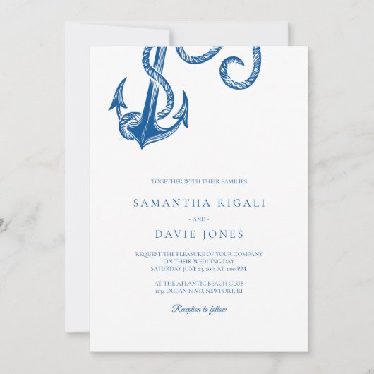 Blue Anchor Nautical Wedding Kaart (Voorkant)