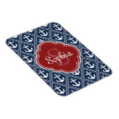Blue Anchor Pattern Red Monogram Magneet (Rechterzijde)