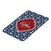 Blue Anchor Pattern Red Monogram Magneet (Linkerzijde)
