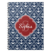 Blue Anchor Pattern Red Monogram Notitieboek (Voorkant)