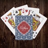 Blue Anchor Pattern Red Monogram Speelkaarten