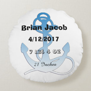 Blue Anchor Personalized Baby Boy Pillow Rond Kussen