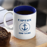 Blue Anchor & Rope Captain Add Name of Boat Name Tweekleurige Koffiemok<br><div class="desc">Navy Blue Anchor & Rope Captain Add Name of Boat Name Coffee Mok</div>