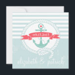Blue Anchor Stripes Nautical Wedding Invitation Kaart<br><div class="desc">Blauw Anker en Banner Stripes Nautical Wedding Invitation Blue en witte bijtende strepen achtergrond met een touw,  anker en banner. Heel leuk en vrouwelijk perfect voor nautische gethemde bruiloften.</div>
