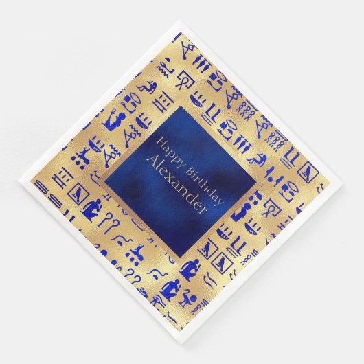 Blue Ancient Egyptian Hieroglyphics Art over goud Servet (Hoek)