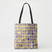 Blue Ancient Egyptian Hieroglyphics Art over goud Tote Bag (Voorkant)