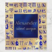 Blue Ancient Egyptian Hieroglyphics Art over goud Wijn Etiket (Enkel label)