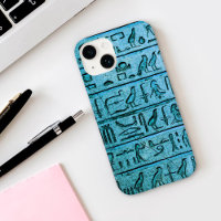 Blue Ancient Egyptian Hieroglyphs iPhone 14 Hoesje