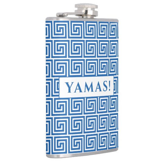 Blue Ancient Greek Key Meander Pattern Heupfles (Rechts)