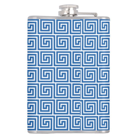 Blue Ancient Greek Key Meander Pattern Heupfles (Achterkant)