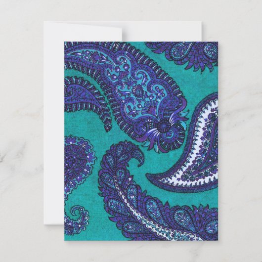 Blue and Aqua Paisley Wedding Invitation RSVP (Voorkant)
