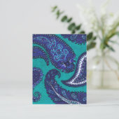 Blue and Aqua Paisley Wedding Invitation RSVP (Staand voorkant)