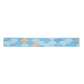 Blue and Beige Japanese Wave Pattern  Satijnen Lint (Voorkant)