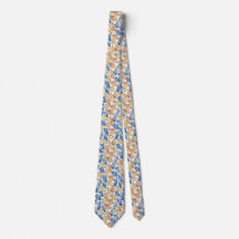 Blue and Beige Leaf Men's Tie